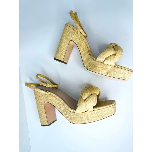 Loeffler Randall Fae Natural Raffia Platform Heel Sandals Sz 11 Woven Espadrille - Picture 9 of 9